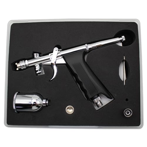 Uouteo Airbrush Kit, Airbrush Trigger Gun with 0.5mm Fan Spray Cap/Needles/Nozzles, 15 CC Cup for Painting Model Nails Cake Makeup - color: 217BA 0.5mm Airbrush Kit