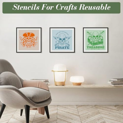Skull Pirate Stencils for Crafts Reusable 15Pcs Stencils(5.9X5.9 Inch) - color: Skull 5