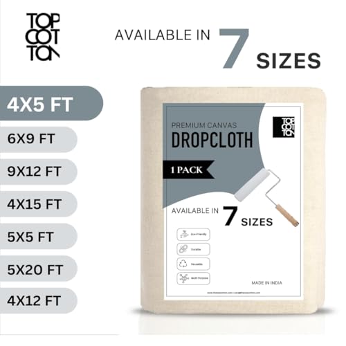 5x5ft Recycled Cotton All Purpose Canvas Tarp Cover Painter Drop Cloth-1Pk | Top Cotton Reusable Paint Drop Cloth,Canvas Tarp Cover for Painter, Furniture, Floor Protection, Painters Dropcloth - size: Pack of 1 - 5' x 5' (Extra Coverage)