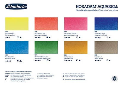 Schmincke Horadam Aquarell Half-Pan Paint Metal Set with Water Container, Set of 8 Colors (74408097) - size: 1 Count (Pack of 1)