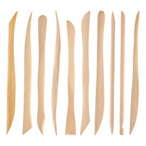 JIYIN 10 Piece Wooden Clay Sculpting Tool, 6'' Double Ended Ceramic Wooden Clay Modeling Sculpture Tool Polymer Pottery Dough Modeling Tool Kit for Cutting Carving Detailing and Smoothing