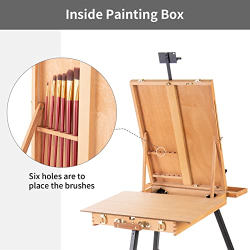 Large French Style Easel, Portable Field & Studio Sketchbox | Plein Air Adjustable Tripod Easel with Detachable Drawer for Display, Painting, Sketching