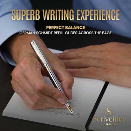 Scriveiner Personalized Silver Chrome Ballpoint Pen - Stunning Luxury Pen, Real Gold Plating, Schmidt Ink Refill, Best Engraved Ball Point Gift Set for Men & Women, Custom Name Engraving - color: 9. Silver Chrome with Gold (Personalized)