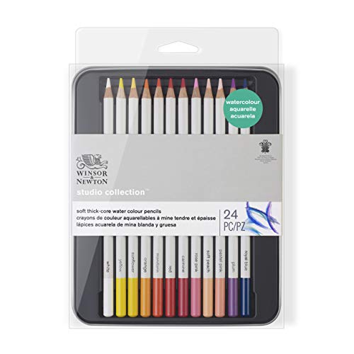 Winsor & Newton Studio Collection, Watercolor Pencils, Set of 24 | Highly pigmented, Wax-Based, Can be Used Wet/Dry, Add Water & Brush to Create Painterly Effects, Break-Resistant Points. - style: 24 Watercolor Pencils