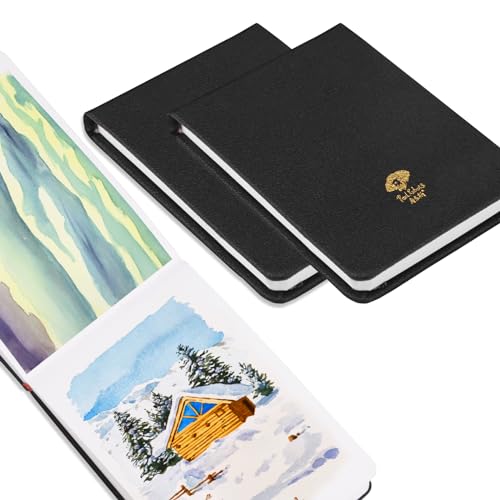 Paul Rubens 2 Pack Watercolor Paper, 100% Cotton Hot Press Watercolor Journal 3.8" x 5.2", 40 Sheets (140lb/300gsm), Acid-Free Art Supplies for Watercolors, Gouache, Acrylics - color: Black, size: 3.8" x 5.2"