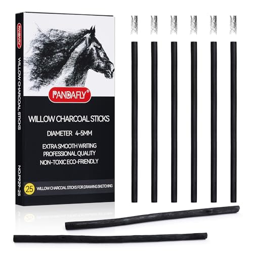 PANDAFLY 25 Pack Willow Charcoal Sticks, 4-5mm, Black Artist Vine Charcoal - size: 4-5mm