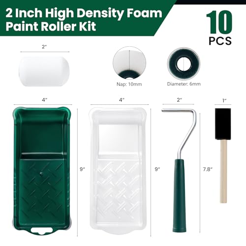 Foam Paint Roller Kit, 10 Pack, 2 Inch Mini Paint Roller Set