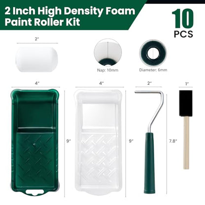 Foam Paint Roller Kit, 10 Pack, 2 Inch Mini Paint Roller Set