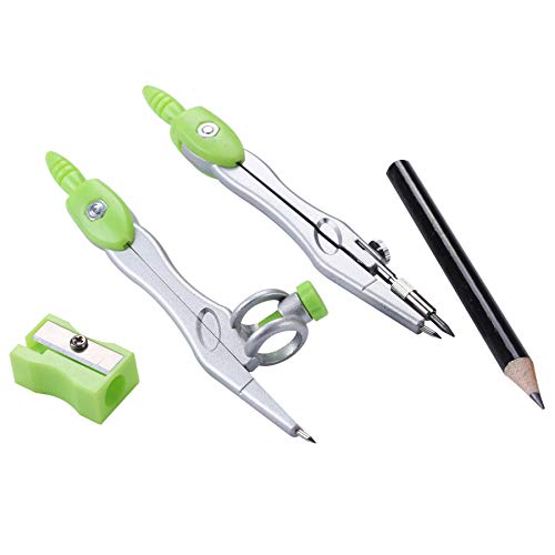 Vobou Math Geometry Sets 10 Pcs, Student Supplies Kit, Compass Set (Green） | Shatterproof Storage Box,Rulers,Protractor,Compass,Eraser,Pencil Sharpener,Lead Refills,Pencil,for School and Drawing - color: Green
