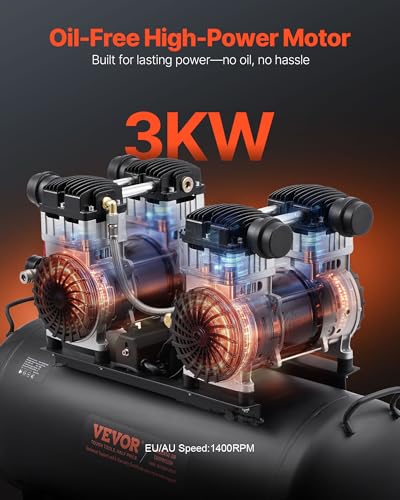 VEVOR Air Compressor, 20 Gallon Steel Tank, 4HP 10.6 CFM@90 PSI Oil Free Air Compressor & Max. 125PSI Pressure, 78dB Ultra Quiet Compressor for Auto Repair, Tire Inflation, Spray Painting (220V 60Hz) - size: 20 Gallon