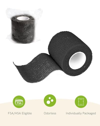 FriCARE Self Adhesive Bandage Wrap, Medical Tape in First Aid Kit, Black | Elastic Cohesive Bandages for Sports/Vet/Wrist Ankle Wounds, 2 Inches X 5 Yards, Latex-free 6 Rolls - color: Black