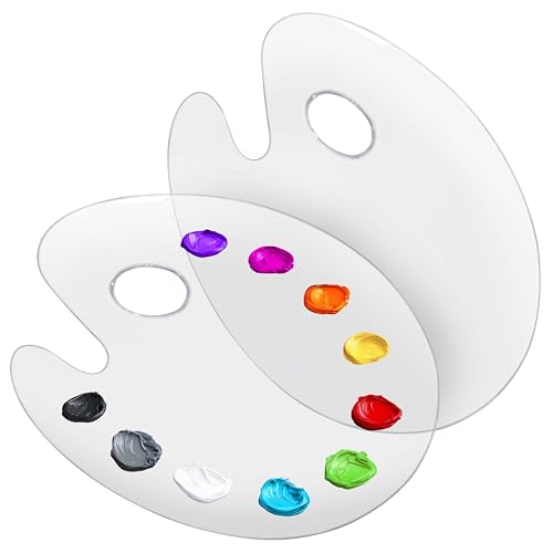 U.S. Art Supply 9" x 11.8" Clear Oval Acrylic Painting Palette (2-Pack) | Artists Transparent Plastic Mixing Paint Palette Tray - Non-Stick Surface for Acrylic and Oil Paint - size: 9-inch x 11.8-inch