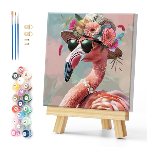 Natuyalo Flamingo Paint by Numbers Kits for Adults Framed, Animals Adult Paint by Numbers Kits on Canvas Bird Acrylic Painting with Frame Home Wall Decor 12x12 Inch - color: Color-05