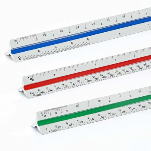Lakei Architectural Scale Ruler, 12‘’ Aluminum Alloy Drawing Scale,Silvery | Laser-Etched Aluminum Architect Triangular Ruler for Architects, Students, Draftsman, 1Pack - color: Silvery