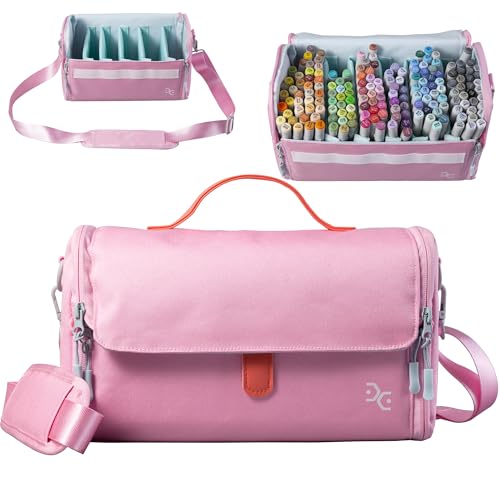 Togood Marker Pens Storage Tote Handbag, Up to 160 Pens, Pink Crossbody Bags Causal Shoulder Bag for Artists Hobbyist - color: Rectangle-Pink