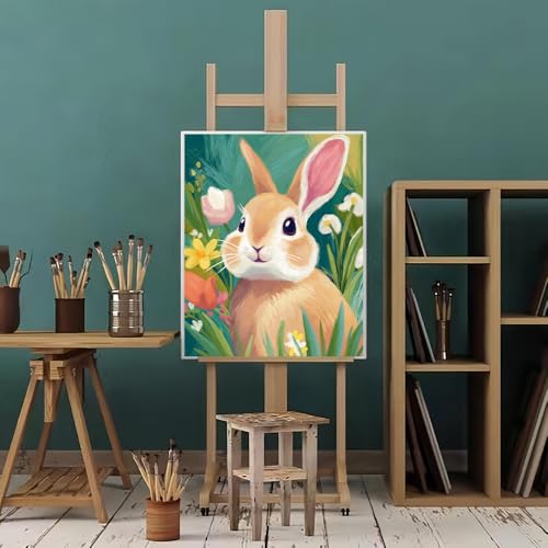 Natuyalo DIY Paint by Numbers Kit for Adults on Canvas, Rabbit and Flowers Painting Kit for Adults Beginner, Animals Acrylic Easy Paint by Number Kits for Home Wall Decor 16x20 inch - color: Color-09