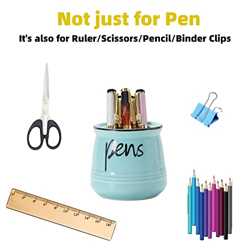 ONTUBE Porcelain Pens Holder Stand ,Ceramic Pencils Holder (Turquoise) | Porcelain, ceramic, pen & pencil holder, sturdy, easy-clean, non-slip, compact, elegant, durable, versatile, white, modern - color: Turquoise