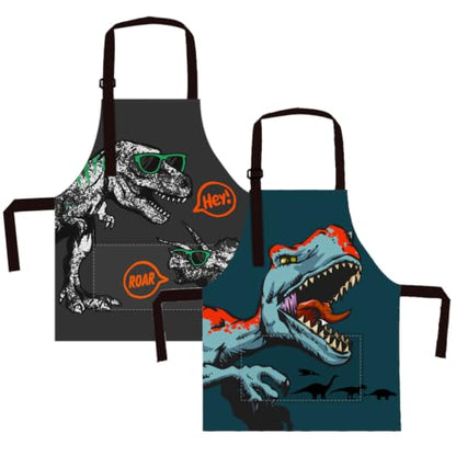 BeeGreen Kids Cooking Aprons 2 Pack, Adjustable Strap Toddler Art Apron with Front Pocket - color: Black, Dark Green, Red