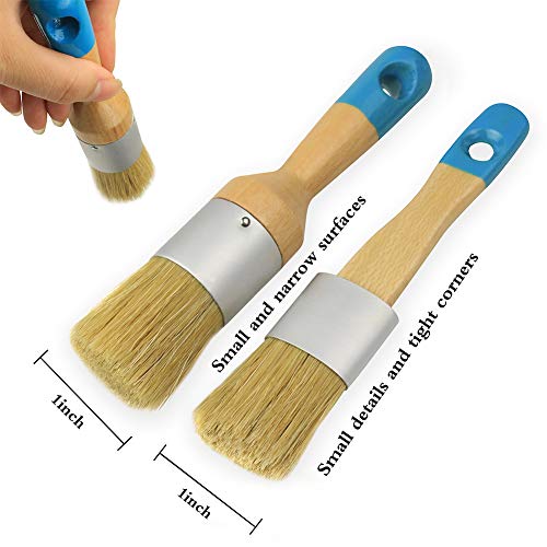 MAXMAN Chalk Paint Brush Set, Small Wax & Stencil Brushes, Professional Natural Bristle Brushes for All Furniture Paints, No Shedding - size: 2PCS-Small