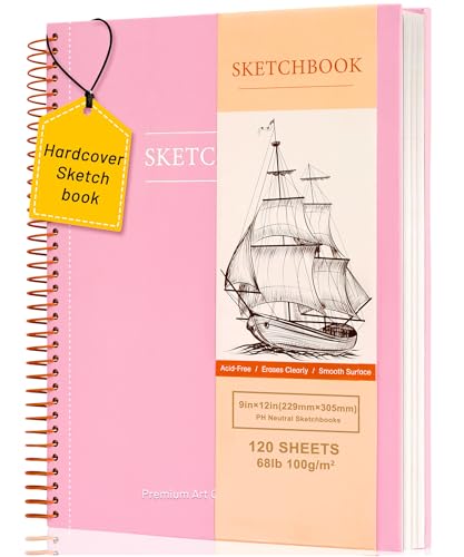 Yoment 9"x12" Hardcover Sketchbook for Drawing，120 Sheets，100GSM | Pink,Spiral Bound Sketch Pad Premium Art Sketchbook Artistic Drawing Paper Pad for Kids Adults Beginners Artists - color: 2-Pink, size: 9 x 12