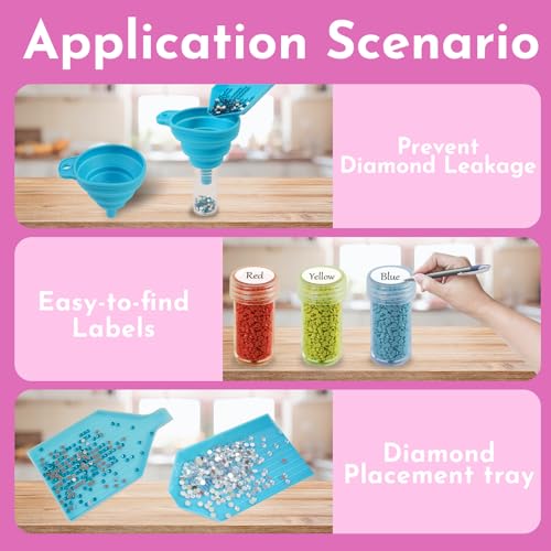 TAVOLOZZA Diamond Painting Storage Containers, 60 Slots Diamond Painting Accessories and Tools with Jars for Beads, Portable Diamond Art Organizer Case, Diamond Art Kit Storage Box, Pink - style: Cat 60