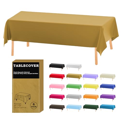 D&Z 6 Pack Gold Disposable Plastic Tablecloth 54"x108" Table Cover - color: Gold, size: 6 Pack 54"×108" Rectangle