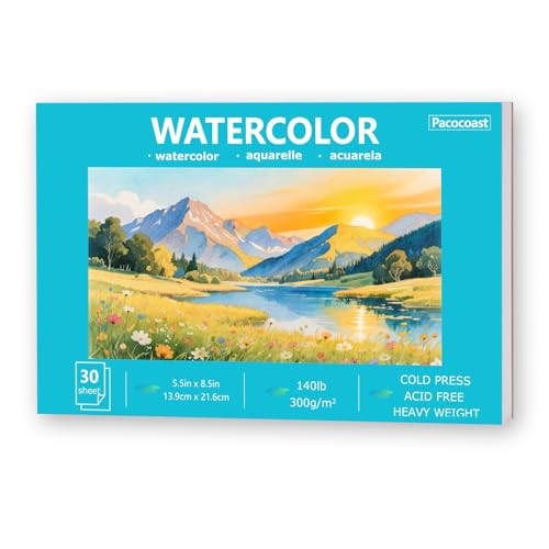 Pacocoast Small Watercolor Sketchbook 5.5"x8.5", 30 Sheets 140lb/300gsm - color: Teal, size: 5.5"x8.5"