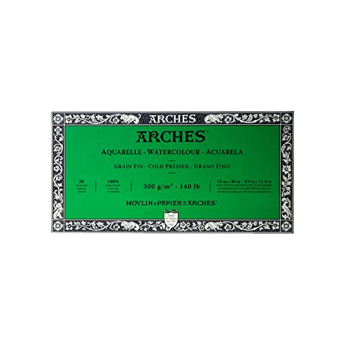 Arches Watercolor Paper Block, Cold Press, 5.9" x 11.8", 140 pound - size: 5.9"x11.8", style: Cold Press