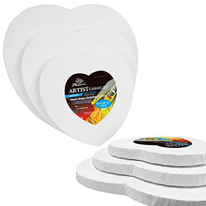PHOENIX Heart Canvases for Painting - 8, 10, 12 in (2 of Each) - 100% Cotton 10 Oz Triple Primed White Blank Acid-Free Artist Shaped Stretched Canvas for Oil, Acrylic Painting Decoration - size: Heart 8", 10" & 12", style: Studio Set (8 Oz.)