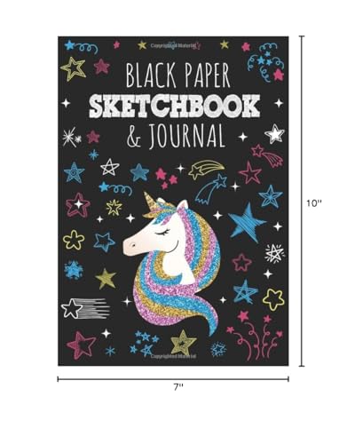 Black Paper Sketchbook & Journal: Unicorn Notebook with Lined & Blank Pages For Boys Girls Kids 7"x10" Sketch Book For Writing Doodling Sketching / Doodle Art Supplies Gift / Drawing Pads For Gel Pens
