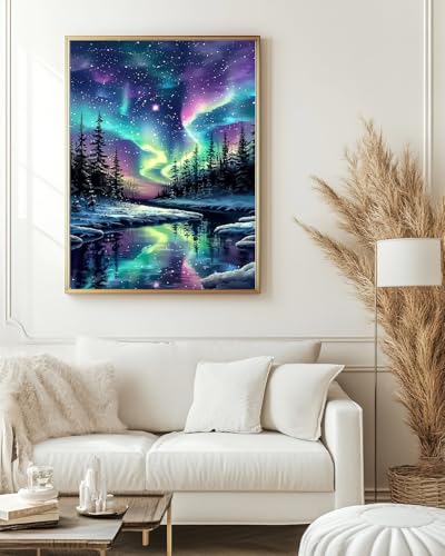 Northern Starry Night Diamond Art Kits for Adults, Diamond Art 12X16 Inch - color: Landscape 01