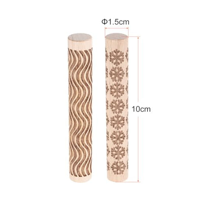 HARFINGTON 2pcs Wood Clay Roller 4"Snowflake Curved Lines Pattern Rolling Pins Pottery Tools Wood Grain Texture Rollers for Clay Baking Dough Playdough DIY - style: Snowflake + Curved Lines