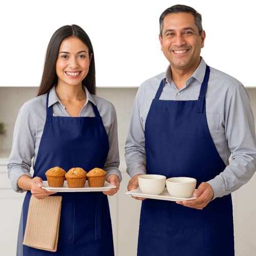 Native Fab Kitchen Apron 2 Pack - 100% Cotton Adjustable, Durable Apron with Pockets, Perfect for Cooking, Baking, Grilling - color: Indigo Blue