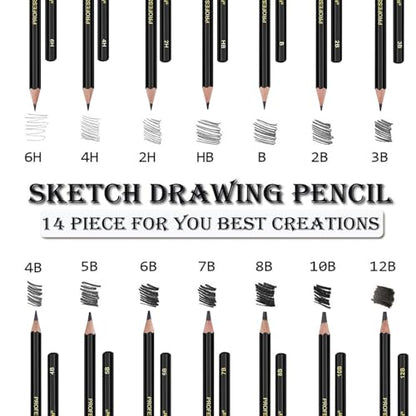 Sketch Pencils Set for Drawing, 14 Pack Graphite, for Art, Pencil kit for Sketching, Shading, Artist Pencils for Beginners Pro Artists