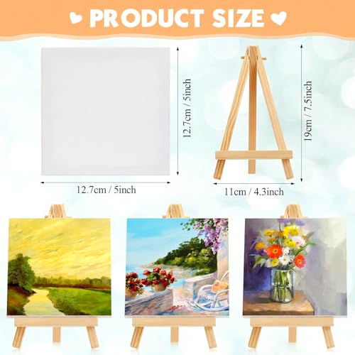 64 Pack Mini Canvas with Easel for Painting Wood,6 X 6 Inch | Stretched Canvas Panels with Wood Tabletop Easels, Art Supplies for Classroom Crafts Birthday Paint Party Favors Projects - size: 5 x 5 Inch