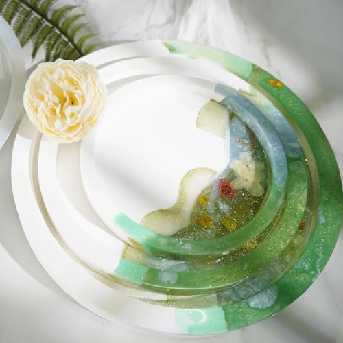 Set of 11'', 8'', 6'' Round Tray Molds Tray Resin Molds, Round Serving Tray Mold with Edges Rolling Tray Mold for Resin Silicone Tray Molds with Sides for Resin Casting Shiny Surface & Durable - color: 3 pcsRound Tray Molds