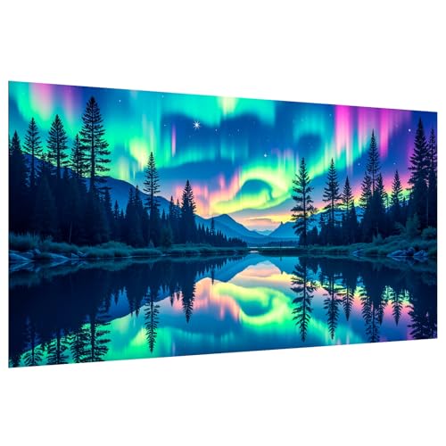 SparkGlow Large Diamond Art Kits for Adults, Northern Lights Diamond Art | Large Diamond Painting Kit Aurora, Diamond Painting Landscape, Full Drill, Gem Art Kits for Wall Decor Gift 27.5 X 15.7 Inch - color: Landscape 013