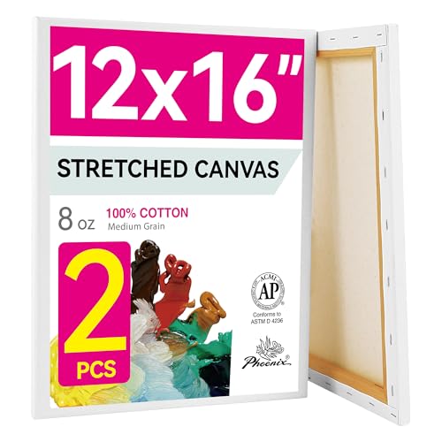 PHOENIX 12x16 Inch Pack of 2 Canvas - Stretched Canvases for Painting, 8 Oz Triple Primed 5/8 Inch Profile 100% Cotton White Blank Framed Canvas for Oil Acrylic & Pouring Art - size: 12"x16", style: Studio 2 Pack Set
