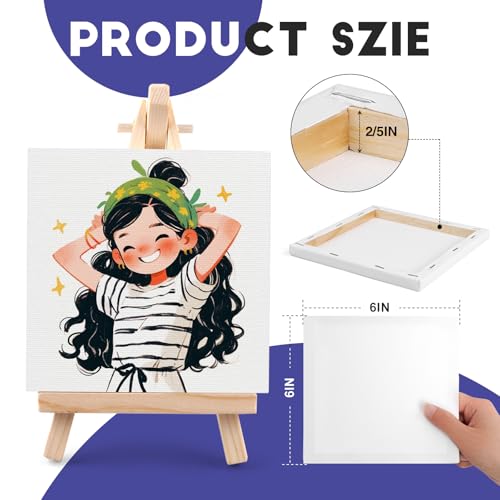 ESRICH Small Stretched Canvas for Painting 6x6 inch, 2/5''Profile Art Primed 16 Pack Canvases for Painting, Cotton Small Professional Blank Paint Canvas for Kids and Art Supplies, for Acrylics, Oils. - size: 6x6in-16 Packs