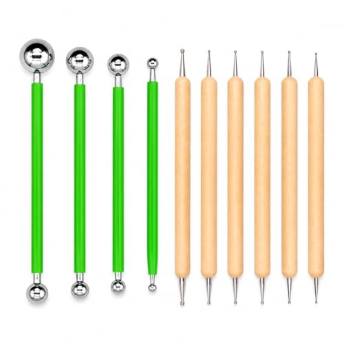 ABenkle 10Pcs Dotting Tools Ball Styluses for Rock Painting, Pottery Clay Modeling Embossing Art Mandala - color: Green