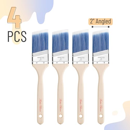Bates- Angle Paint Brushes for Walls and Trim, 2 Inch, 4 Pack, Treated Wood Handle & Synthetic Bristles, 2 Inch Angled Paint Brushes for Trim, Stainless Steel Ferrule - color: Wood Handle Angle, size: 4 Pack, 2"
