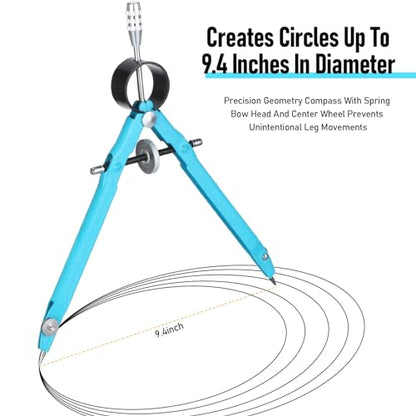 EBOOT Student Geometry Math Set, Metal Drawing Compass and 6 Inch Clear Swing Arm Protractors 180 Degree Math Protractor(Sky Blue) - color: Sky Blue