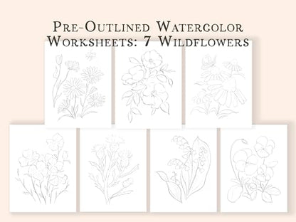 Wildflower Watercolor Workbook with Real Cold Press Cotton Watercolor Paper, Pre-Outlined Designs, Step-by-Step Instructions & Online Videos – Premium Botanical Art Book for Adults & Beginners - style: Wildflower