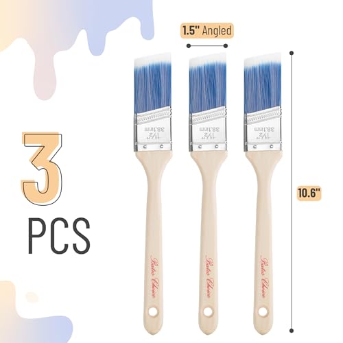 Bates- Angle Paint Brushes for Walls and Trim, 1.5", 3 pcs, Treated Wood Handles, 1.5 Inch Paint Brush - color: Wood Handle Angle, size: 3 Pack, 1.5"