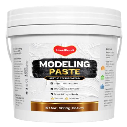 Smallbudi Large Bulk Modeling Paste 3840ml/197.5 oz, High Density Acrylic Medium for Texture Art, Structural Molding Texture Paste for Acrylic Painting, Canvas, Sculpture, Art Projects, DIY, 3D Effect - size: 3840 ml