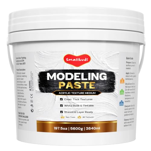 Smallbudi Large Bulk Modeling Paste 3840ml/197.5 oz, High Density Acrylic Medium for Texture Art, Structural Molding Texture Paste for Acrylic Painting, Canvas, Sculpture, Art Projects, DIY, 3D Effect - size: 3840 ml