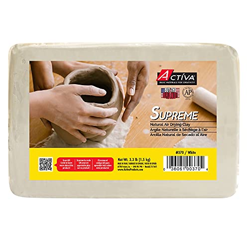Activa Supreme Clay, White, Premium Natural Air Dry Clay, 3.3lb (1.5kg) | Ultra-Fine & Exceptional Plasticity for Studio, Classroom & Hobby Use - color: White, size: 3.3 Pounds
