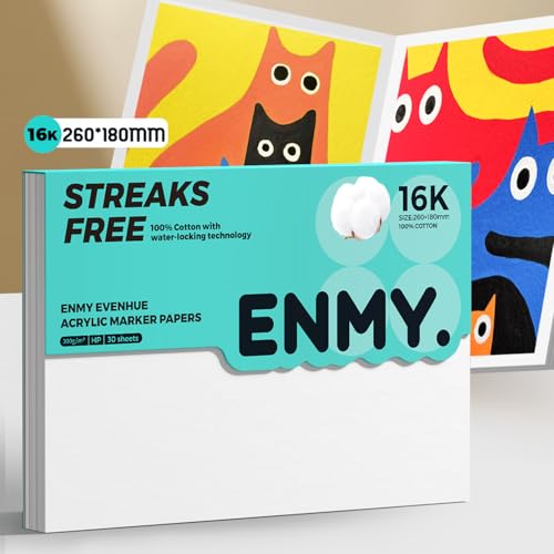 ENMY Acrylic Marker Sketch Pad, 10.2×7 inch Bleed-Proof Marker Paper,140lb/300gsm Heavyweight Sketchbook, 30 Sheets Drawing Pad Glue-Bound with Hard Backing for Artists, Students - size: 10.2×7 inch