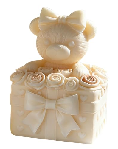 Rose Bear Cylinder Candle & Resin Mold - Resin Casting Silicone Molds for Home Decor & Candle Making Wave Spiral Mold - color: jh-bear-5553
