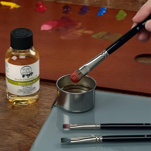 Tusc & Pine Brush Cleansing Oil - 100ml (3.4 Fl Oz) Walnut-Clove Oil Paint Brush Cleaner, Preserves Natural & Synthetic Brushes, Petroleum-Free, Conditions Bristles & Slows Drying, Made in the USA - size: 100ML